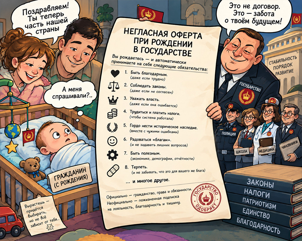 Негласная оферта при рождении в государстве